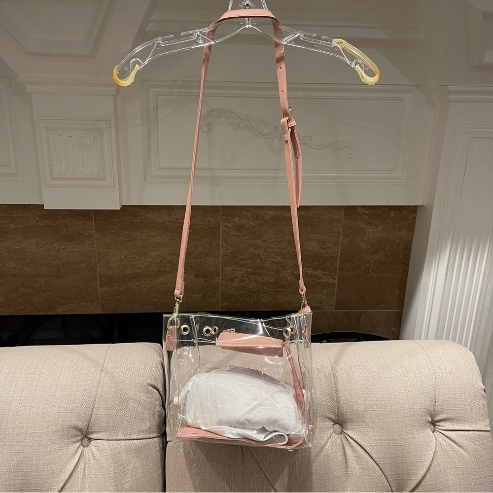 Clear Crossbody Purse Bag Tote Work Concert Sports Blush Pink Adjustable strap